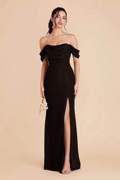 Mira Black Chiffon Bridesmaid Dress | Birdy Grey Feather Elegant Dress, Off The Shoulder Black Bridesmaid Dress, Black Gown For Wedding Guest, Black Maid Of Honor Dress Sparkle, Elegant Floor Length Black Dress, Off Shoulder Wedding Dress Guest, Floor Length Black Bridesmaid Dress, Simple Black Tie Dress, Velvet Black Bridesmaid Dresses