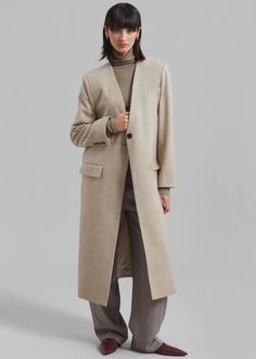 Collarless Coat, Statement Coat, Long Wool Coat, Minimal Style, Clothes Shop, Limited Stock