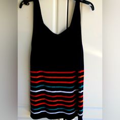 Chic Boutique Striped Knit Top Tank Top Black With Multi Colored Stripes Size Large (Nwt) Black Knit Top For Day Out, High Neck Tank Top, Racerback Top, Lululemon Tops, Floral Tank Top, Top Tank, Lace Cami, Flowy Tops, Pink Tank Top