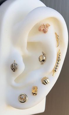 there are many different types of earrings on the ear