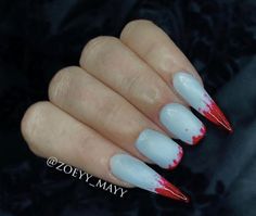 21 Blood Nail Art Designs for Halloween - ♡ July Blossom ♡ Black Stiletto Nails, White French Tip, Halloween This Year, Creative Nails, Stiletto Nails