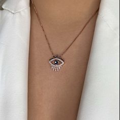 Eye necklace with 18 ky gold plated/or rhodium plated, AAA zircons, measures 45+5cm long, 18mm wide Evil Eye Necklace, Eye Necklace, Evil Eye, Rhodium Plated, Gold Plate, Plating, Rose Gold, Collar