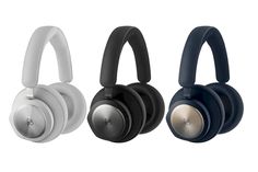 three headphones with different colors and designs are shown in front of a white background