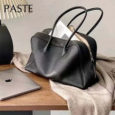 New Large Flipped High-grade Commuter Laptop Pillow Tote Marroon Natural Cow Leather Women Handbag Ebony Color, Leather Suitcase, Leather Crossbody Bags, Childrens Backpacks, Black Leather Crossbody Bag, Commuter Bag, Design Pillow, Underarm Bag, Women Handbag