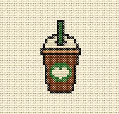 Iced Coffee, Digital Cross Stitch Pattern This Iced Coffee pattern is bound to give you the caffeine fix you need while stitching away. Perfect as a homemade gift for that special coffee addict in your life, this pattern features a cute coffee cup with a straw that will make you crave for a delicious frappuccino! Aida: 14 count ( 5,5 per cm) Pattern Size: 17 x 31stitches Finished Size: 1.2 x 2.2 inches ( 3 x 6 cm ) Fabric Color: Antique White (101) Note: This listing is for a digital cross-stitc Milk Carton Cross Stitch, Coffee Perler Beads, Starbucks Cross Stitch, Cross Stitch Cup, Cross Stitch Coffee Cup Free Pattern, Cross Stitch Coffee Cup, Coffee Cup Cross Stitch, Coffee Cup With Straw, Cross Stitch Coffee