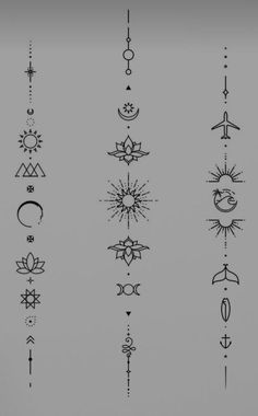 an assortment of different tattoos on a gray background