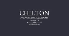 the words chillton preparatory academy written in white on a black background with an arrow