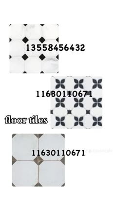 four different types of tiles with numbers on them and the names in black and white