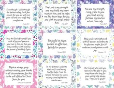 four cards with flowers and bible verses on the front, two are in different colors