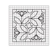 a black and white drawing of a square with an abstract design in the center, surrounded by squares