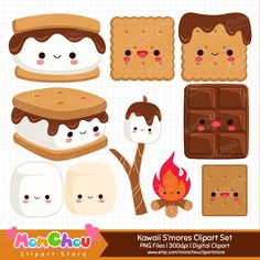 kawaii s'mores clipart set