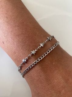 Bracelet With Stars, Silver Chain Bracelet Women, Silver Star Bracelet For Friendship, Cute Jewelry Silver, Silver Bracelets Aesthetic, Silver Bracelet Aesthetic, Jewelry Inspo Silver, Cute Silver Jewelry, Mens Silver Bracelets