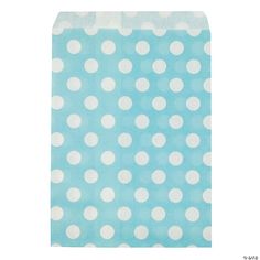 a blue and white polka dot paper bag