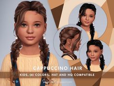 Braided Hair With Curls, Cappuccino Hair, Fringe Braids, Long Braided Hair, Hair With Curls, Sims 4 Curly Hair, Sims Baby, Sims 4 Challenges, Sims 4 Cas Mods