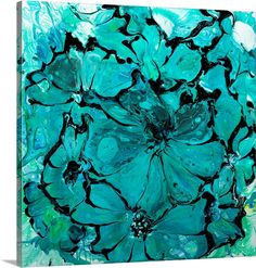 an abstract painting with blue and green colors