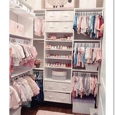 the closet is full of baby clothes and other items