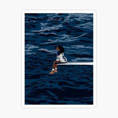 a woman sitting on top of a surfboard in the middle of water sticker