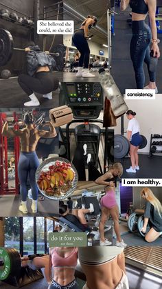 there are many pictures of people doing different activities in the gyms and onlookers