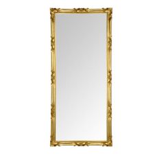 a large gold framed mirror on a white wall with an ornate border around the edge