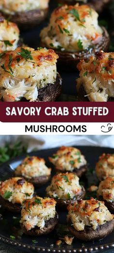 savory crab stuffed mushrooms are an easy appetizer for any seafood lover