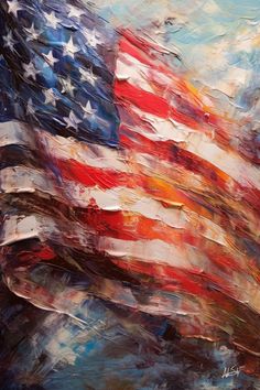 an american flag is shown in this oil painting