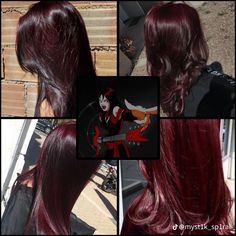 Dark Red Skunk Hair, Dyed Dark Red Hair, Halo Hair Color, Red Halo Hair, Hair Color With Bangs, Red Hair Streaks, Black And Red Hair, Red Hair With Highlights, Detail Photography