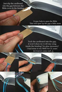 the instructions for how to make an origami book with string and paper strips