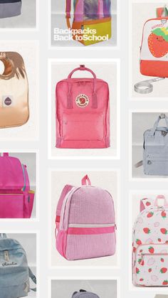 many different types of backpacks and purses are shown in this collage photo