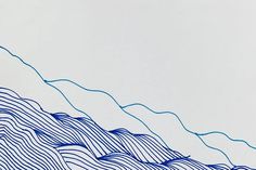 a blue and white drawing of waves in the sky