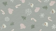 a gray background with snowflakes and candy canes