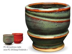 two ceramic bowls with different colors and sizes are shown in this graphic representation, one is green and the other is red