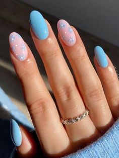 Nails Light Blue, Blue Gel Nails, Light Blue Nails, Baby Blue Nails, Blue Acrylic Nails, Nails Blue, Blue Nail, Short Acrylic Nails Designs, Short Acrylic