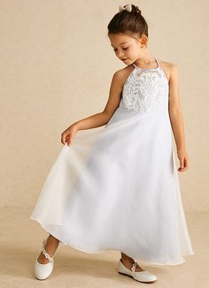 Ladybug is our elegant lace and organza flower girl dress. Her halter neckline has a lace motif that wraps to the keyhole back. The circle A-line skirt gives a soft and flowing silhouette that is graceful for dancing. Peacock Flower Girl Dress, Sage Flower Girl Dress, Plum Flower Girl Dresses, Coral Flower Girl Dresses, Lavender Flower Girl Dress, Lilac Flower Girl Dresses, Grey Flower Girl Dress, Flower Girl Dresses Navy, Green Flower Girl Dresses