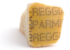 a piece of cheese with black dots on it