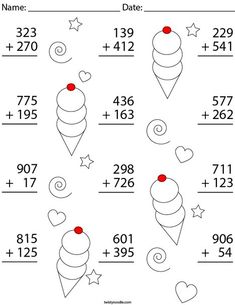 an ice cream cone addition worksheet with numbers to 10 and counting the number