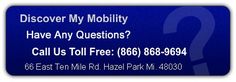 a blue business card with the words discovery my mobility have any questions? call us toll free