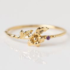 Solid Gold Birth Flower Ring with Birthstone | Local Eclectic Gold Ring Flower, January Carnation, Affordable Fine Jewelry, Flower Rings, Local Eclectic, Ring Flower, Black Jewelry, Birth Flower, Gold Plated Rings