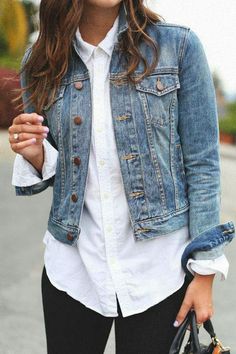 Blue Jean Jacket Outfits, Dress Pants Outfits, Look Legging, Denim Jacket With Dress, Outfit Mujer