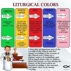 an info sheet with different colors and symbols for the church's altars, including red