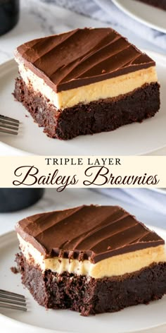 triple layer bailey's brownies on a white plate