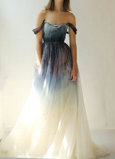 Hand-dyed and hand-painted bridal gown crafted out of silk organza Ombre Prom Dress, Organza Gowns, Silk Organza, Gorgeous Gowns, Beautiful Gowns, Fancy Dresses, A Dress, Dream Dress, Lany