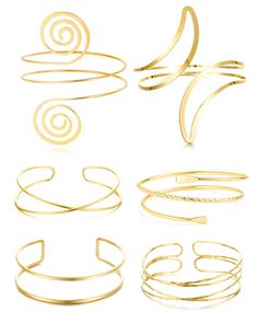 PRICES MAY VARY. Gold Arm Cuff Set: One order includes 6 pieces coil upper arm cuffs in different styles. Crafted with a minimalist aesthetic, exuding glamour and sophistication, never go out of styles. Adjustable Arm Cuff: 3.2in(8cm) inner diameter. The upper arm cuff adopt an open design, ensuring suitability for most people, adding an trendy touch to any outfit. Gold Plated Arm Cuff: Crafted with meticulous attention to detail and using quality metals, great 14k gold plated, all-round high po Gold Arm Cuff Aesthetic, Gold Arm Bracelet, Gold African Jewelry, Cool Gold Jewelry, Bride Accessories Jewelry, Gold Hair Jewelry, Brass Jewelry Handmade, Armlet Gold