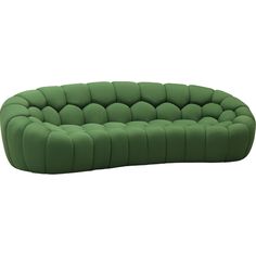 a green couch sitting on top of a white floor