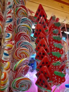 many lollipops and candy are on display