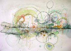 an abstract painting with circles and lines