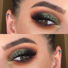 Brown and Dark Green Eye Makeup Idea Eyeliner Verde, Winter Make-up, Winter Eye Makeup, Winter Make Up, Dark Green Eyes, Make Up Designs