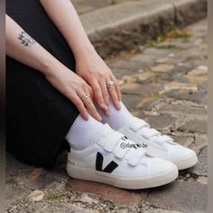 A Signature Logo Adds A Pop Of Color To The Sidewall Of This Clean-Cut Sneaker With A Trio Of Hook-And-Loop Straps For A Customized Fit. New Without Box, Size 38. Shoes Veja, Veja Shoes, Clean Cut, Signature Logo, Color Pop, Size 7, Black And White, Women Shopping, Color