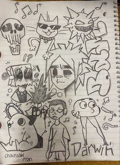 a drawing of some cartoon characters on a piece of paper