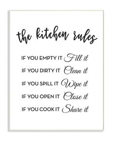 the kitchen rules print in black and white