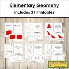 the printable worksheet for elementary geometrics is shown in red and white